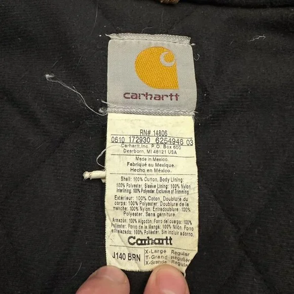 Vintage Carhartt Distressed Faded Tan/Brown XL Hooded Jacket USA Made J140-BRN